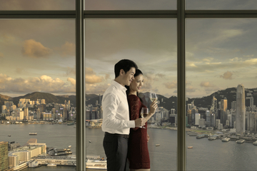 Sunset at the sky100 Hong Kong Observation Deck with Wine